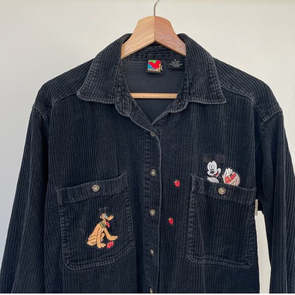 Vintage 90's Mickey Unlimited Black Wale Cord Shirt / Sz S / Embroidery Disney - Picture 2 of 9
